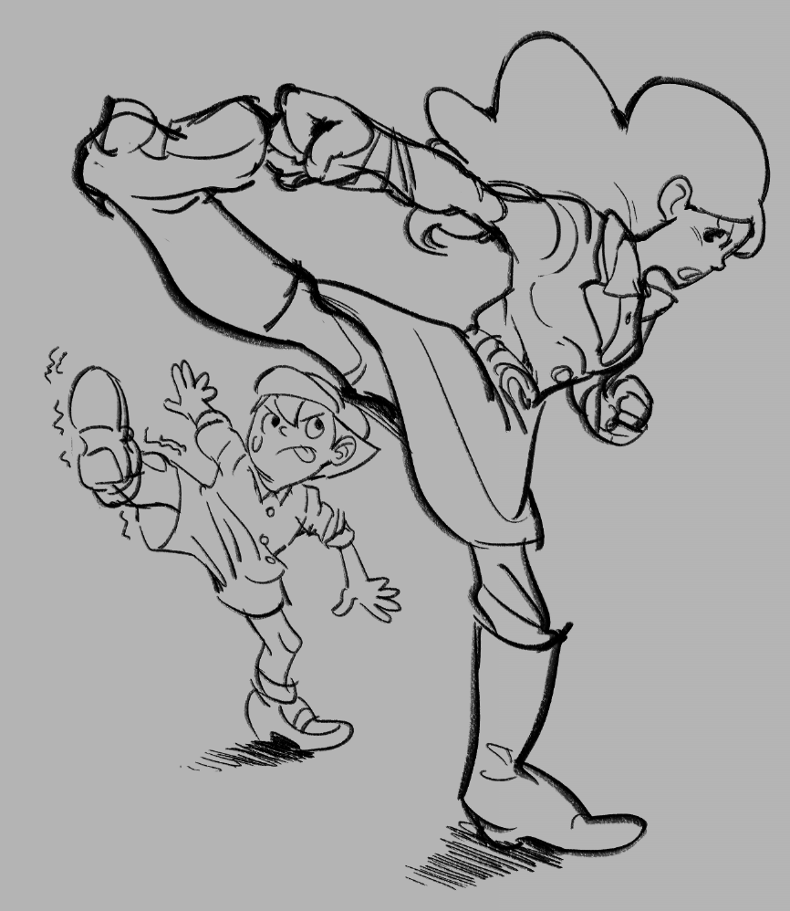Finally got back on my computer ommggg it feels so good heres emmy doing a cool kick, bonus luke being silly
#professorlaytonfanart