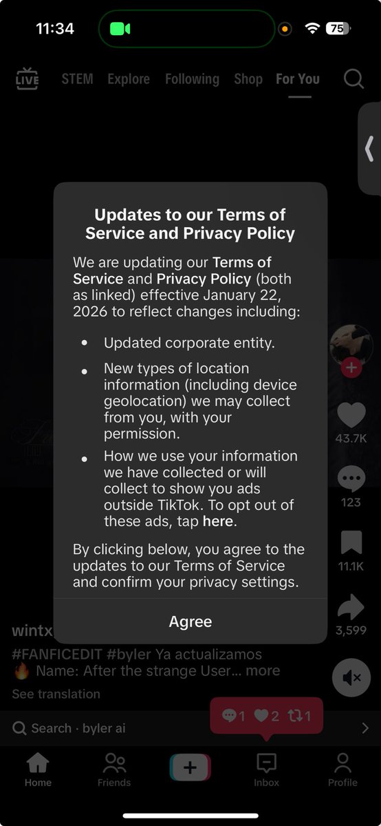 Meg11207139's tweet image. i cannot be the only one who finds the new tiktok terms and conditions suspicious asff cuz wym “updated corporate entity” and “tracking geolocation” 🤔