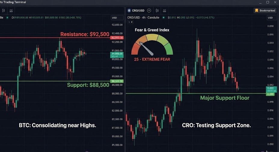 The Fear &amp; Greed Index just hit "25 - Extreme Fear," yet Bitcoin is just chilling near $90k.

It seems the market is having a full-blown panic attack while $BTC is casually sipping coffee on the balcony. ☕️📉

Here’s the technical reality check:

Bitcoin ( $BTC ):• Structure: