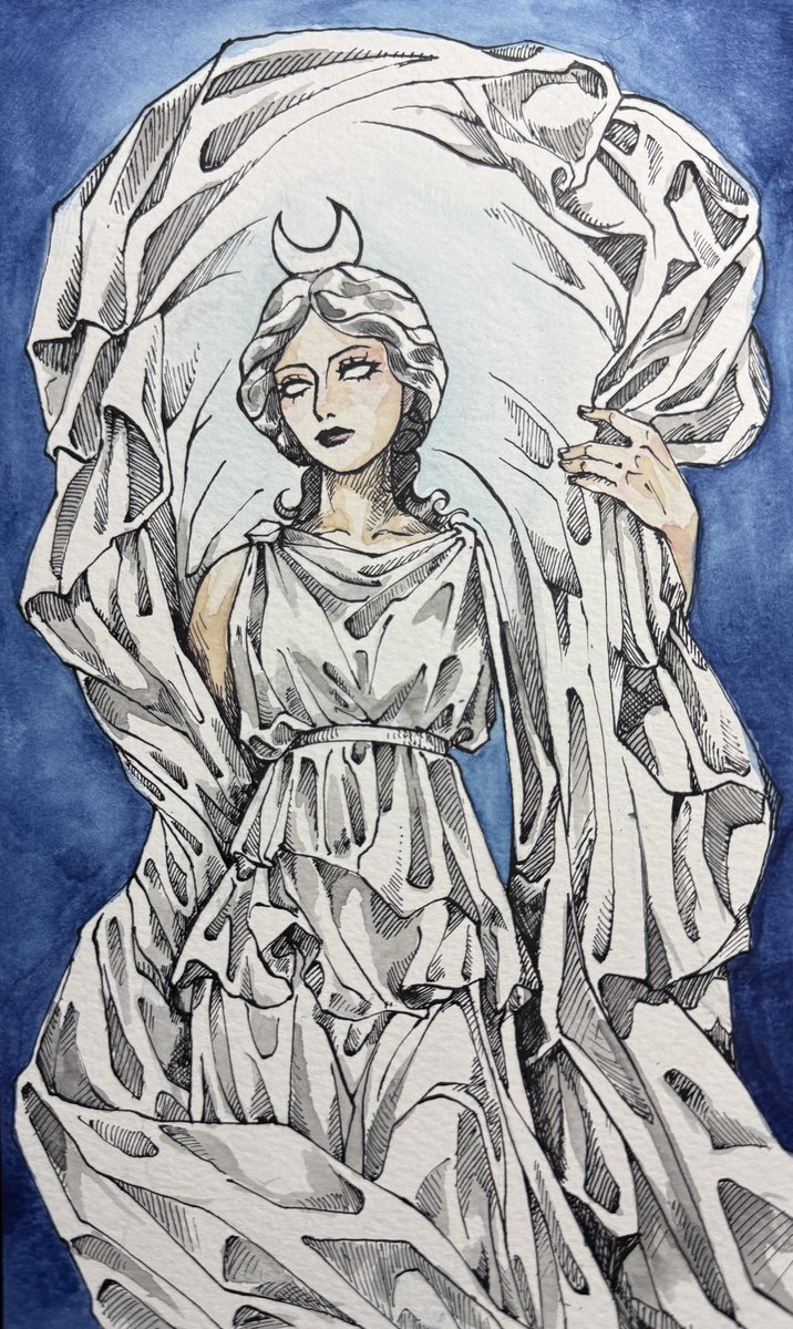 played around w dip pen &amp; watercolor for a school project 😋 hekate and selene