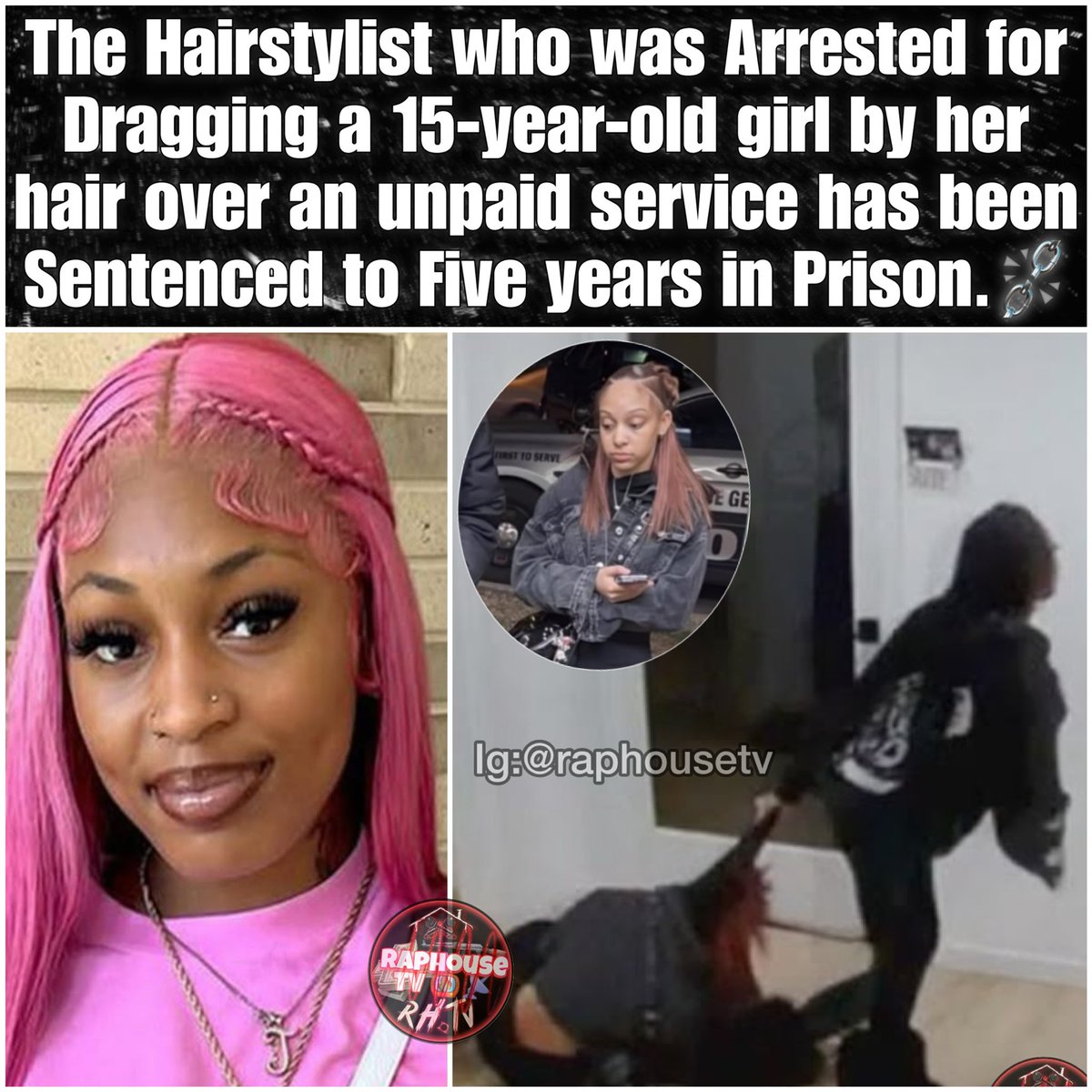 raphousetv2's tweet image. The Hairstylist who was Arrested for Dragging a 15-year-old girl by her hair over an unpaid service has been Sentenced to Five years in Prison.