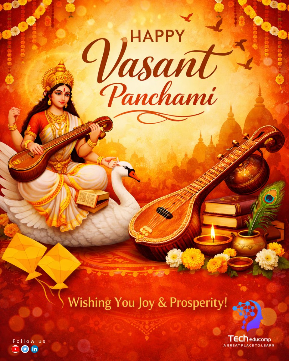 TechEduComp's tweet photo. Welcoming Vasant Panchami, the festival of wisdom and new beginnings. May learning, creativity, and positivity guide us forward. 🌼✨

#VasantPanchami #SaraswatiPuja #FestivalOfKnowledge #NewBeginnings #IndianCulture #Positivity https://t.co/Sx9sXBRk5V