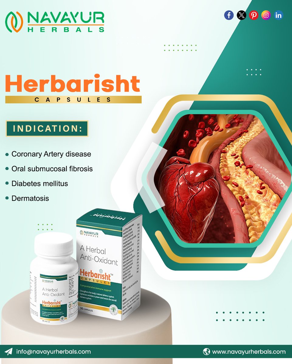 NavayurH's tweet photo. Herbarisht Capsules by Navayur Herbals—an herbal antioxidant formulation supporting heart health and overall wellness.
Key Points-
• Helps support cardiovascular health
• Beneficial in diabetes management
• Herbal antioxidant for daily wellness https://t.co/sUVGdIRo5m