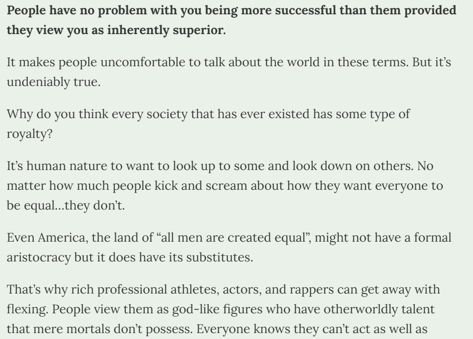 TetraChad's tweet image. People only get jealous of successful people if they can relate to them and view them as peers.

If they view you as "above" them they won't hate you