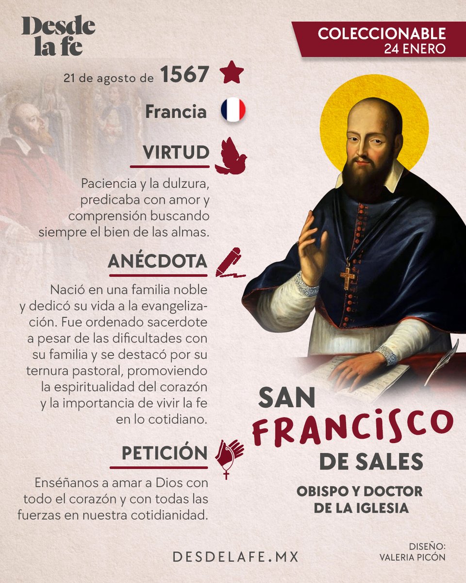 DesdeLaFeMx's tweet photo. Patrono de los periodistas y gran escritor, San Francisco de Sales uno de los santos más influyentes de la Iglesia Católica. 🙏
https://t.co/mRLBg4tkLm

#SantoralDLF #SanFranciscodeSales https://t.co/7r3qmQ1Tn8