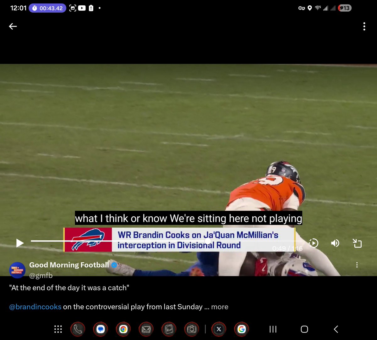 <a href="/MichaelFFlorio/">Michael F. Florio</a> <a href="/gmfb/">Good Morning Football</a> You're really gonna try to say that Cooks has control of this ball?  Who are you trying to convince, us or yourself?  He lost it when he hit the ground and the DB took it away on the roll.  He didn't rip it out of the hands of a WR with firm control while doing a somersault.
