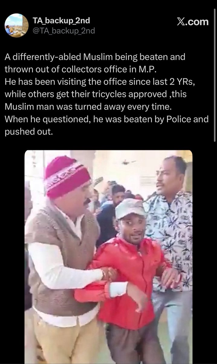TA_backup_2nd's tweet photo. A differently abled Muslim man beaten by police at gov. office.
A poor Muslim woman asking for alms suggested by hindus to sell her daughters.

Please remember these faces when you donate your hard earned money (Zakat, Fitra) this Ramadan.
They are our responsibility. https://t.co/gzyJhL2Vd7