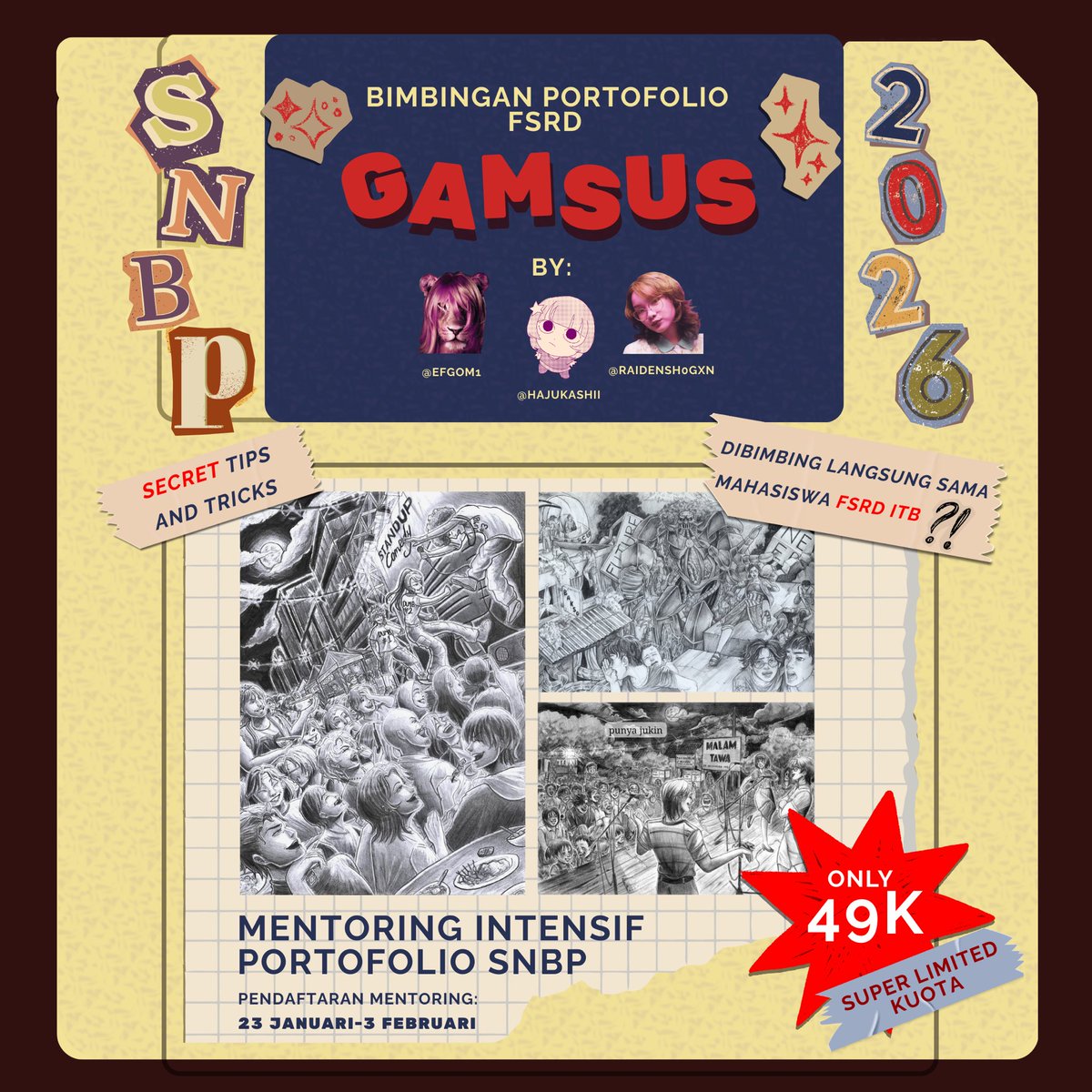 Mau tembus FSRD tapi masih bingung cara bikin portofolio nya?
Aku dan temen2ku open bimbingan portofolio buat masuk FSRD lhooo‼️😼

see more info below ⤵️

#SNBP2026 ︎#portofoliofsrd