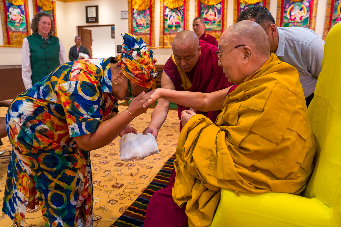 DalaiLama's tweet image. His  Holiness the Dalai Lama meeting with Nobel Peace Laureate Leymah Gbowee  of Liberia, 2011 Nobel Peace Prize Recipient recognized for her  non-violent struggle for the safety of women and for women's rights to  full participation in peace-building, at his residence at Drepung…