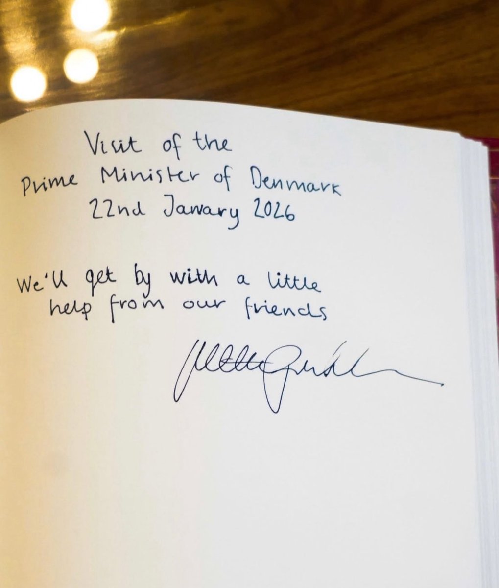 Sky News: Danish PM Mette Freideriksen’s note in the visitors book when she visited UK today