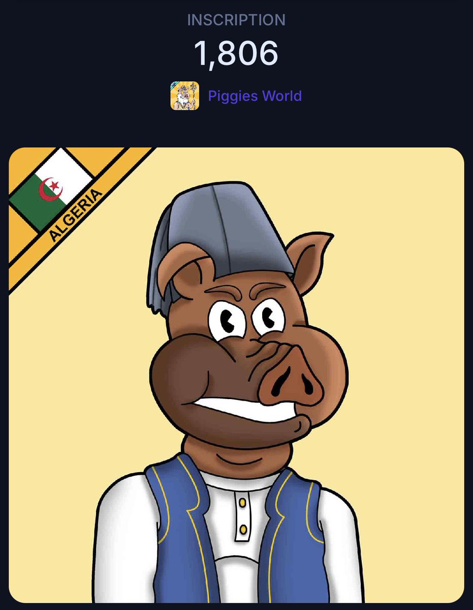 Let’s represent a true hidden gem within Sub10k on Bitcoin🐽

Piggies World by <a href="/Piggies_World/">Piggies World 🐷</a> is the First Original Hand-Drawn Art PFP Collection on Bitcoin. It consists of 200 hand-drawn 1 of 1 art pieces, where every country on Earth has its own unique piggy in its