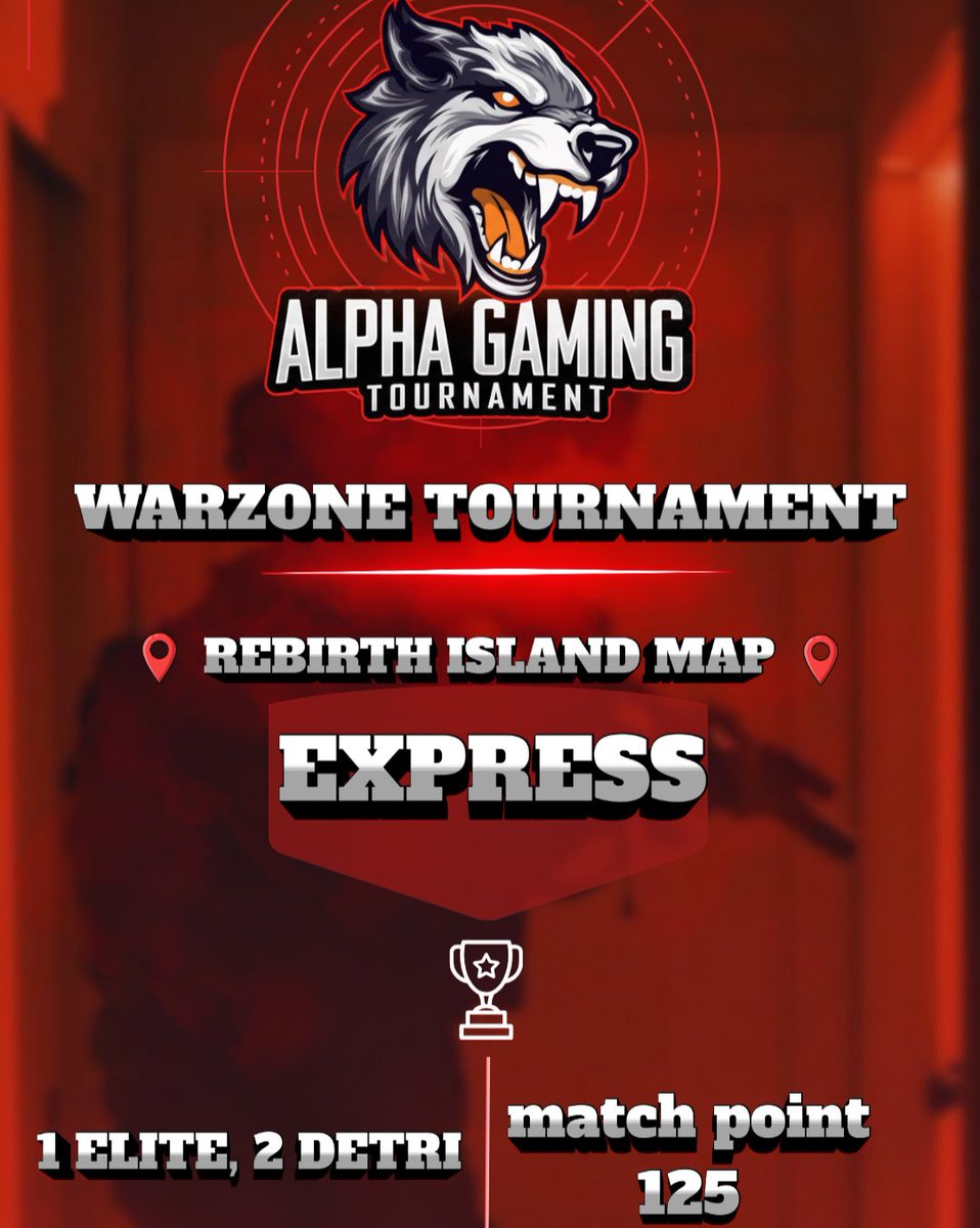 ALPHA GAMING TOURNAMENT 

🔥 1 ELITE 2 DETRI 🔥

🗓️ EXPRESS
⌚️ 12:30 pm CDMX
📍 Rebirth Island
💣 Match Point: 125
3️⃣ Teams 15min
💰 Entry 300mxn
🌏 Host Central 

If you want to participate, comment "spot" or send me a private message 💬
