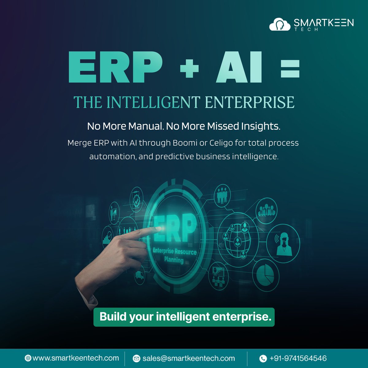 SmartkeenTech's tweet photo. 🚀 Say goodbye to manual processes and missed insights! Transform your business with the power of ERP and AI through Boomi or Celigo for seamless automation and predictive intelligence. 

https://t.co/EzcjEwTksO  
sales@smartkeentech.com  
+91-9741564546 https://t.co/gNvhKg6Xpv