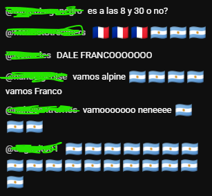 FormuMix's tweet image. CHOQUE DE BANDERAS! 🇦🇷 🇫🇷

El chat de la presentación de Alpine al rojo vivo!
🫢