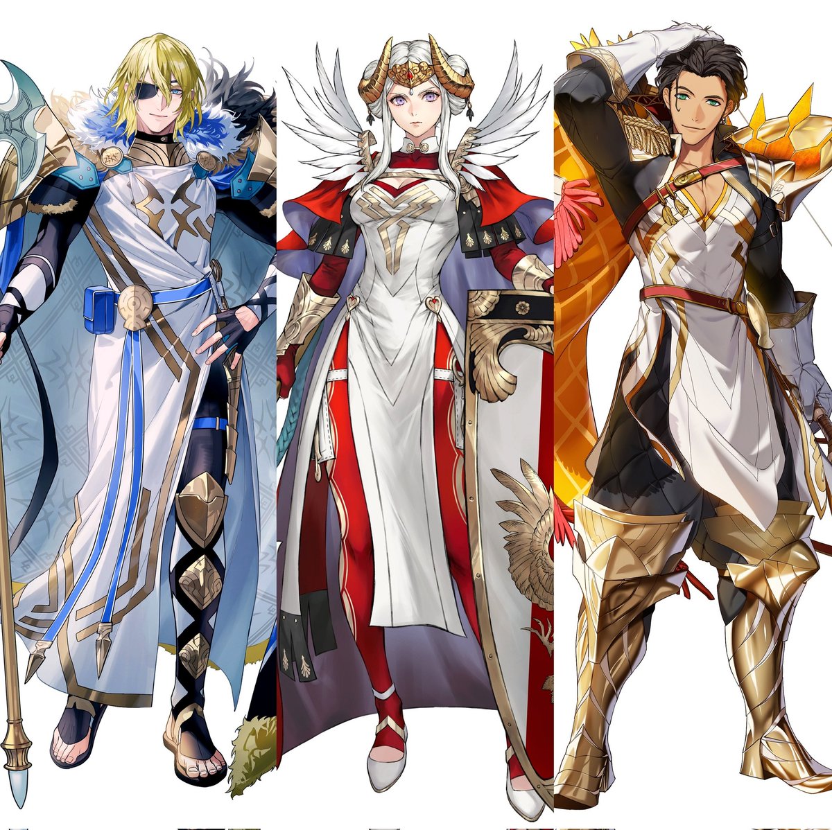 神装英雄で三級長が登場!!!

「アドラステア皇帝 エーデルガルト」
「ファーガス王 ディミトリ」
「パルミラ国王 クロード」

白を基調とした防具と
3色の組み合わせがカッコいい！

#ファイアーエムブレム #FEヒーローズ #FireEmblem #FEHeroes