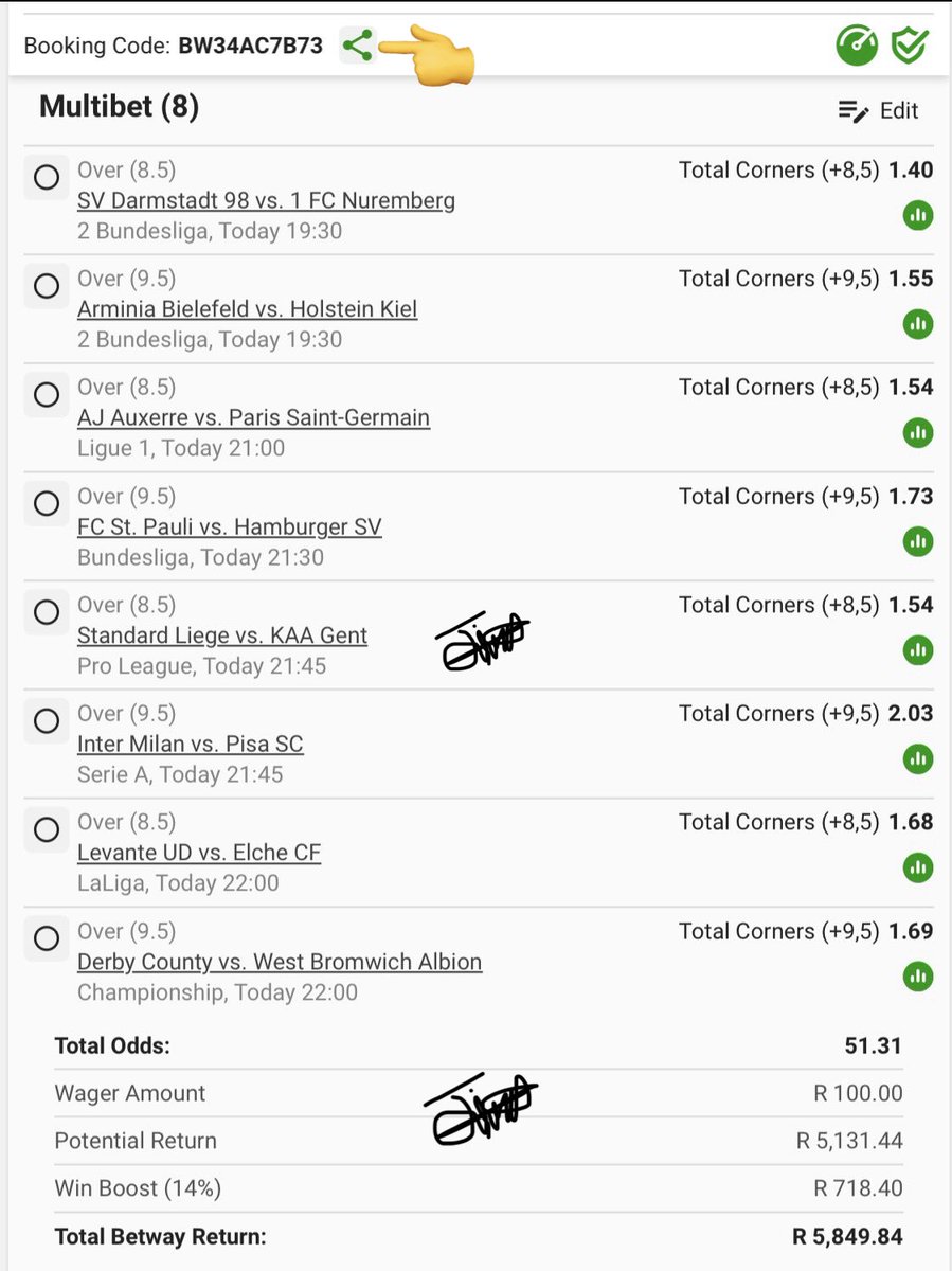 jimmyabza_za's tweet image. 95% Boom💥💥💥💥🎉🎉🎉

BW34AC7B73 
19:30

Link: betway.co.za/book-a-bet-res…

🛜𝙍𝙚𝙜𝙞𝙨𝙩𝙚𝙧/𝙎𝙞𝙜𝙣 𝙪𝙥 𝙝𝙚𝙧𝙚: bit.ly/Jimmy_50

𝐒𝐢𝐠𝐧 𝐔𝐩 𝐂𝐨𝐝𝐞: Jimmy50