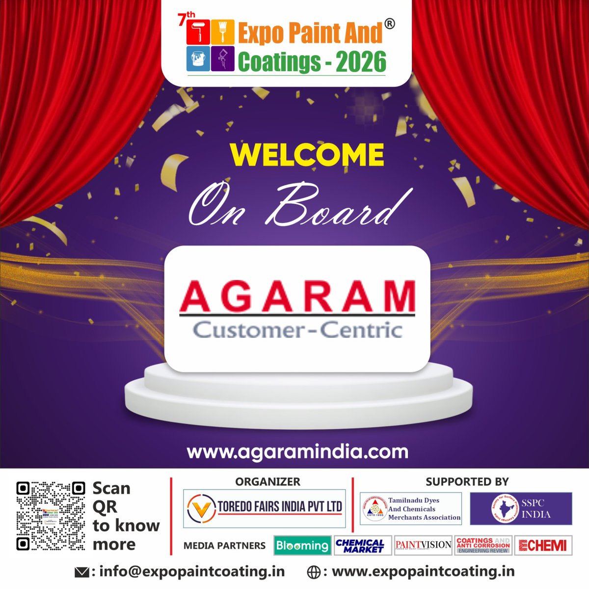 🌟Welcoming Agaram Industries to Expo Paint &amp; Coatings 2026! 
📍Chennai Trade Centre, Tamil Nadu from June 11–13, 2026
🌐 expopaintcoating.in
#expopaintandcoatings2026 #innovation #globalexpo #welcomeonboard #expopaint2026 #toredofairs #epc2026 #paintexpo #coatingexpo #paint