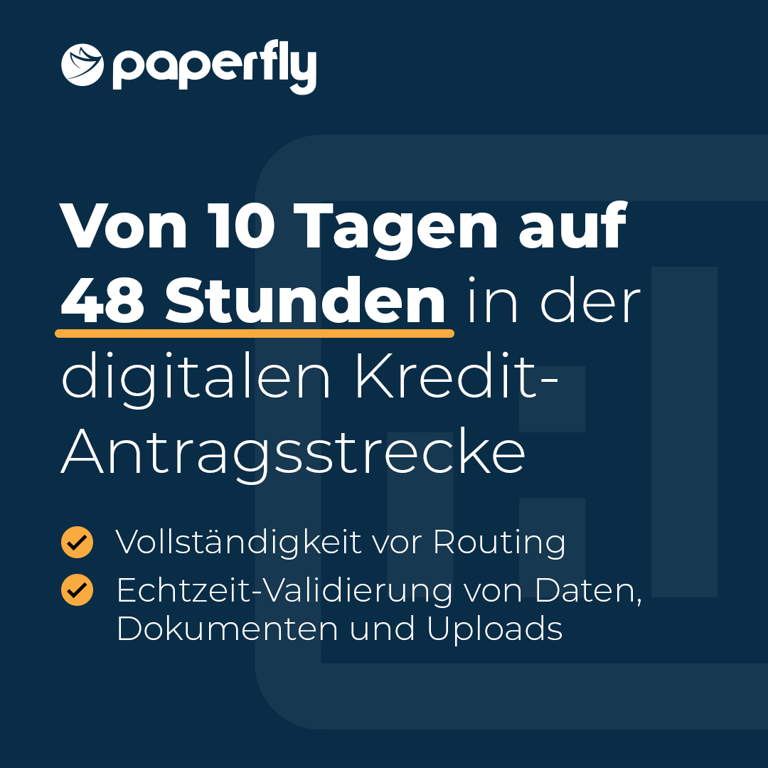 paperfly_io's tweet photo. Ein Kreditantrag dauert selten wegen „Risikoprüfung“ so lange.
Meist wegen Schleifen: unvollständig → nachfordern → warten → erneut prüfen.
Vollständigkeit als Workflow-Regel bricht das Muster.
Use Case: 10 Tage → 48h.

https://t.co/PpGRAJL5nx https://t.co/FOcjIYhKES