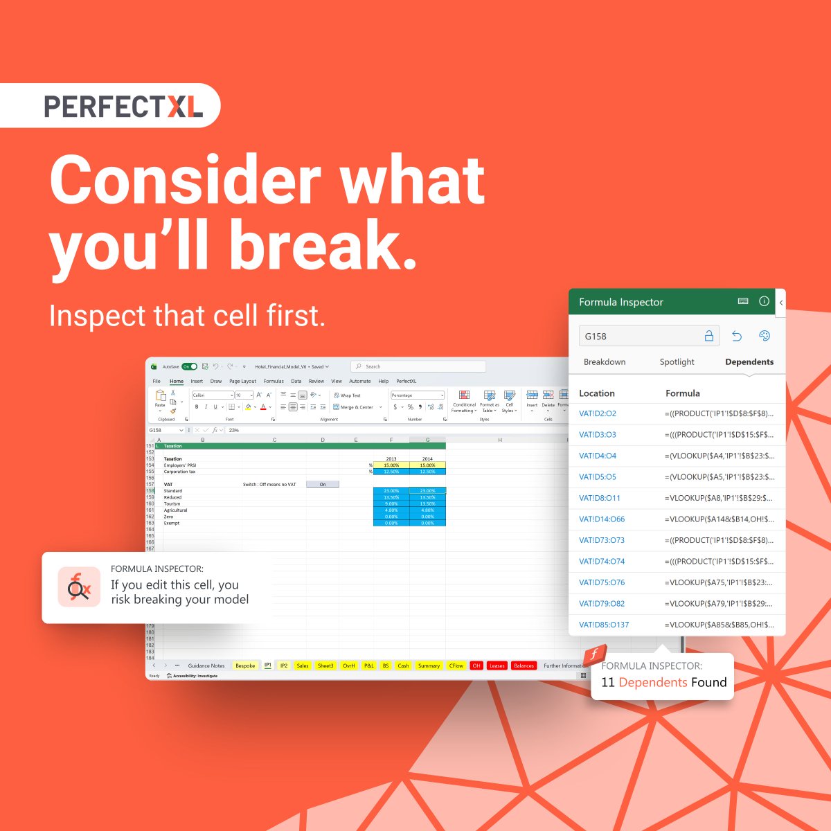 The scariest part of Excel isn’t the formula.
It’s what it breaks.

Formula Inspector (new) shows you exactly what depends on a cell before you edit it—so changes don’t turn into surprises.

Try it free for 30 days: perfectxl.com/formula-inspec…