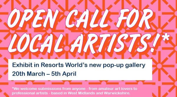 Open call for local artists, including children! Free to enter, this is your chance to exhibit in a new gallery at Resorts World. I'm looking forward to judging entries! 

resortsworldbirmingham.co.uk/events/art-amo…