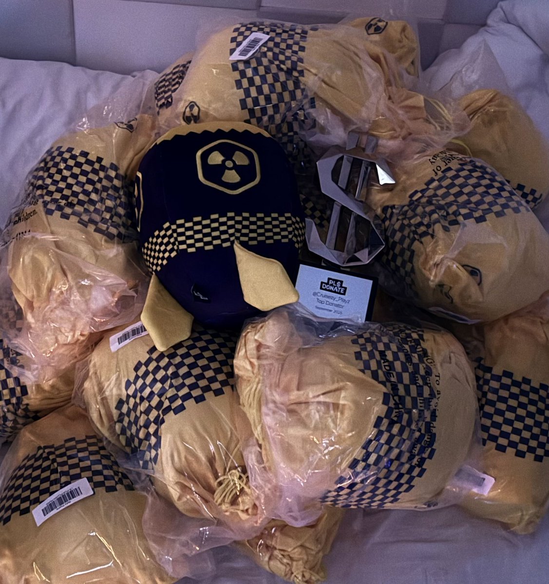 Just hand delivered a Nuke Plushie to <a href="/TojuMC/">TojuDonates</a> !
Who should I give a plushie to next?

Pic 1: Tojus set up with the Nuke Plushie
Pic 2: My Nuke Plushies with my Trophy