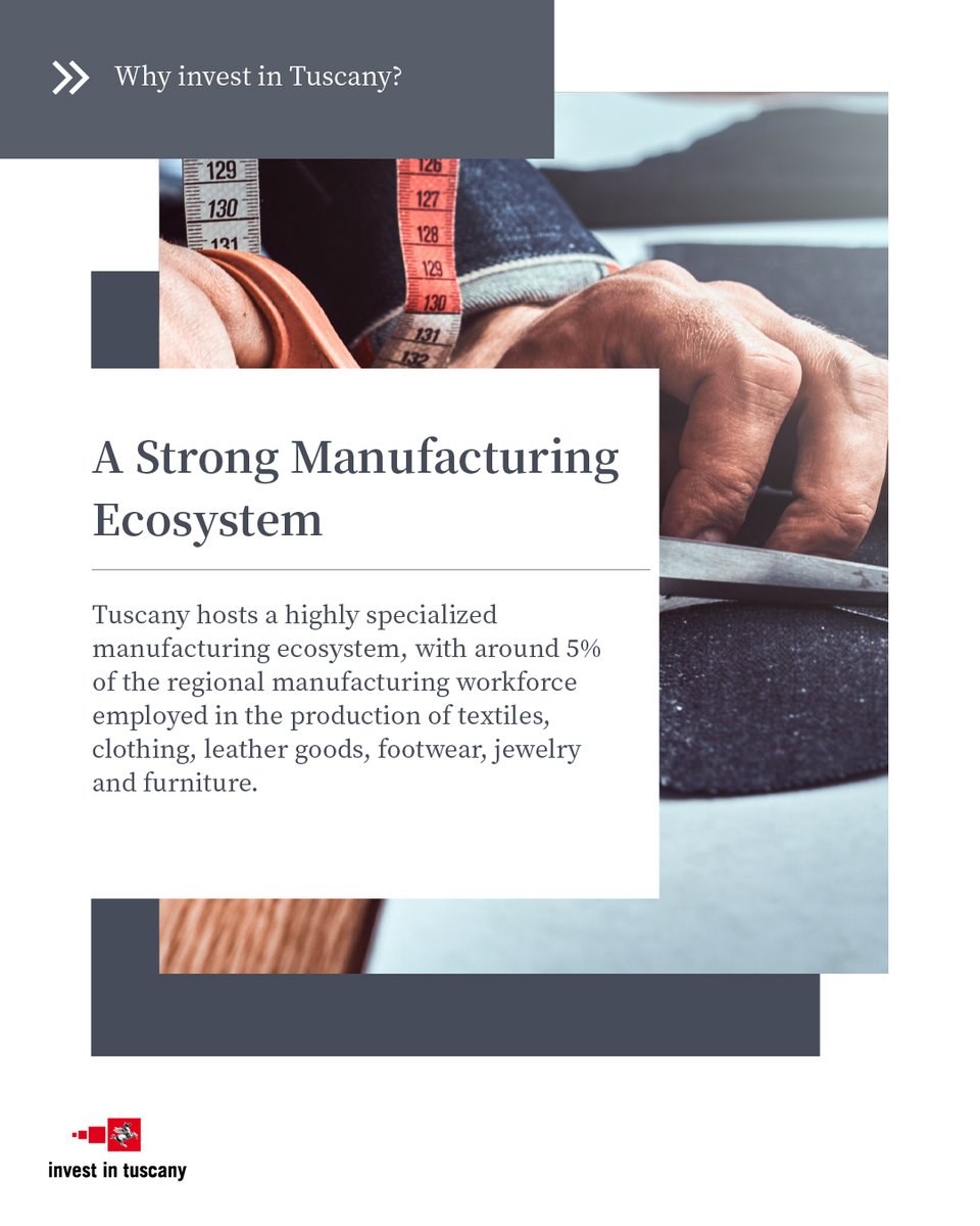 Why invest in Tuscany?

Because the region offers a strong, innovative manufacturing ecosystem rooted in craftsmanship and creativity, ideal for companies seeking growth in high-quality, design-driven sectors.

Discover more: investintuscany.com