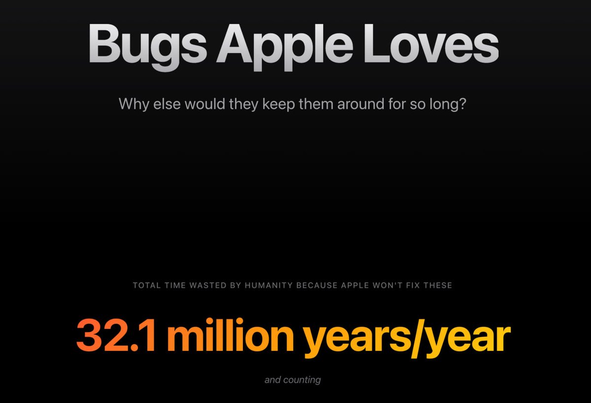 Сколько часов Apple у нас украла

Энтузиасты собрали сайт с багами в устройствах Apple, который считает, сколько времени они у нас отняли. Зайдете посмотреть, сколько вам уже должны.

bugsappleloves.com