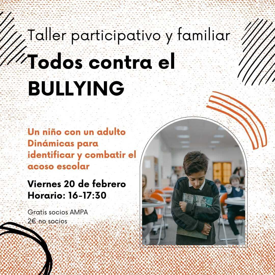 El AMPA os invita a una actividad que merece la pena: el taller participativo “Todos contra el Bullying”. No será una charla al uso, sino un espacio con dinámicas en pareja para aprender juntos a identificar, prevenir y combatir el acoso escolar 
#TodosContraElBullying