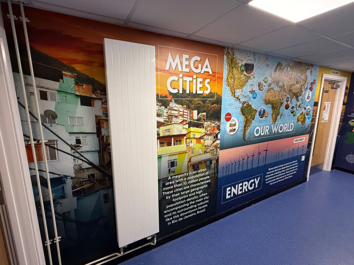 Design4Ed's tweet image. A fresh new look for Geography at Waltham Toll Bar Academy!
Bold colours, eye-catching visuals, and curriculum-aligned content bringing learning to life in the corridors.

Explore more of our wall art transformations: designforeducation.co.uk/case-studies/
#DesignFor Education #WallART