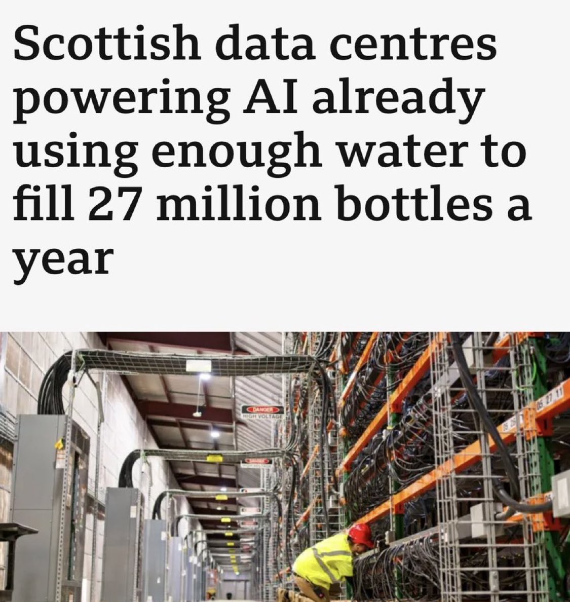 While the public are often threatened with hosepipe bans due to water shortages, data centres powering artificial intelligence (AI) in Scotland are using enough tap water to fill 27 million half-litre bottles a year.