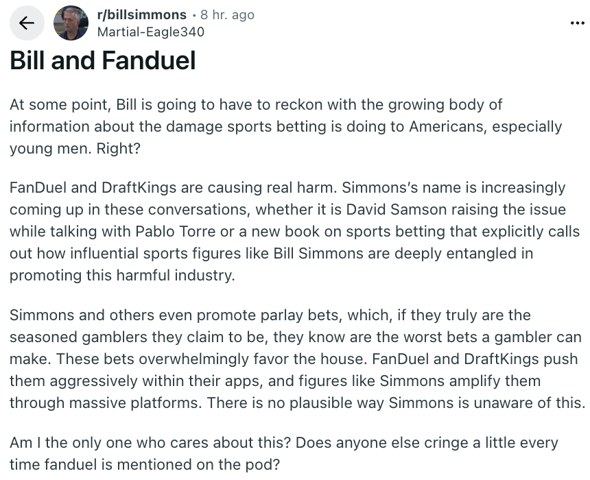 The r/BillSimmons Podcast tweet media