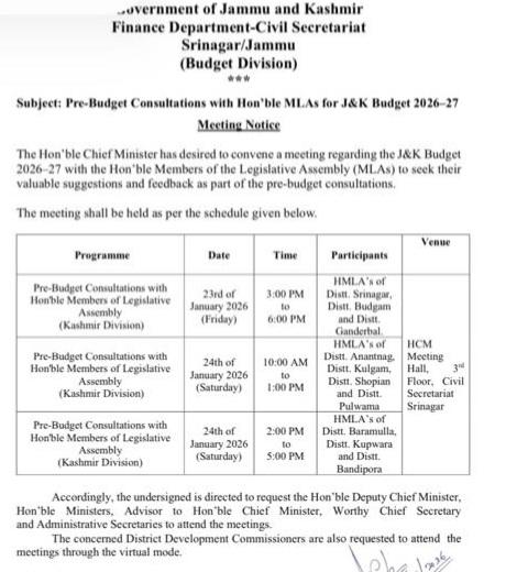 Let's give credit where due. <a href="/OmarAbdullah/">Omar Abdullah</a> is taking pains to formulate budget by personally interacting with the MLAs. This round is for the ones from Kashmir.
Jammu MLAs must use this time to prepare for their upcoming meetings with the CM so that genuine concerns of the
