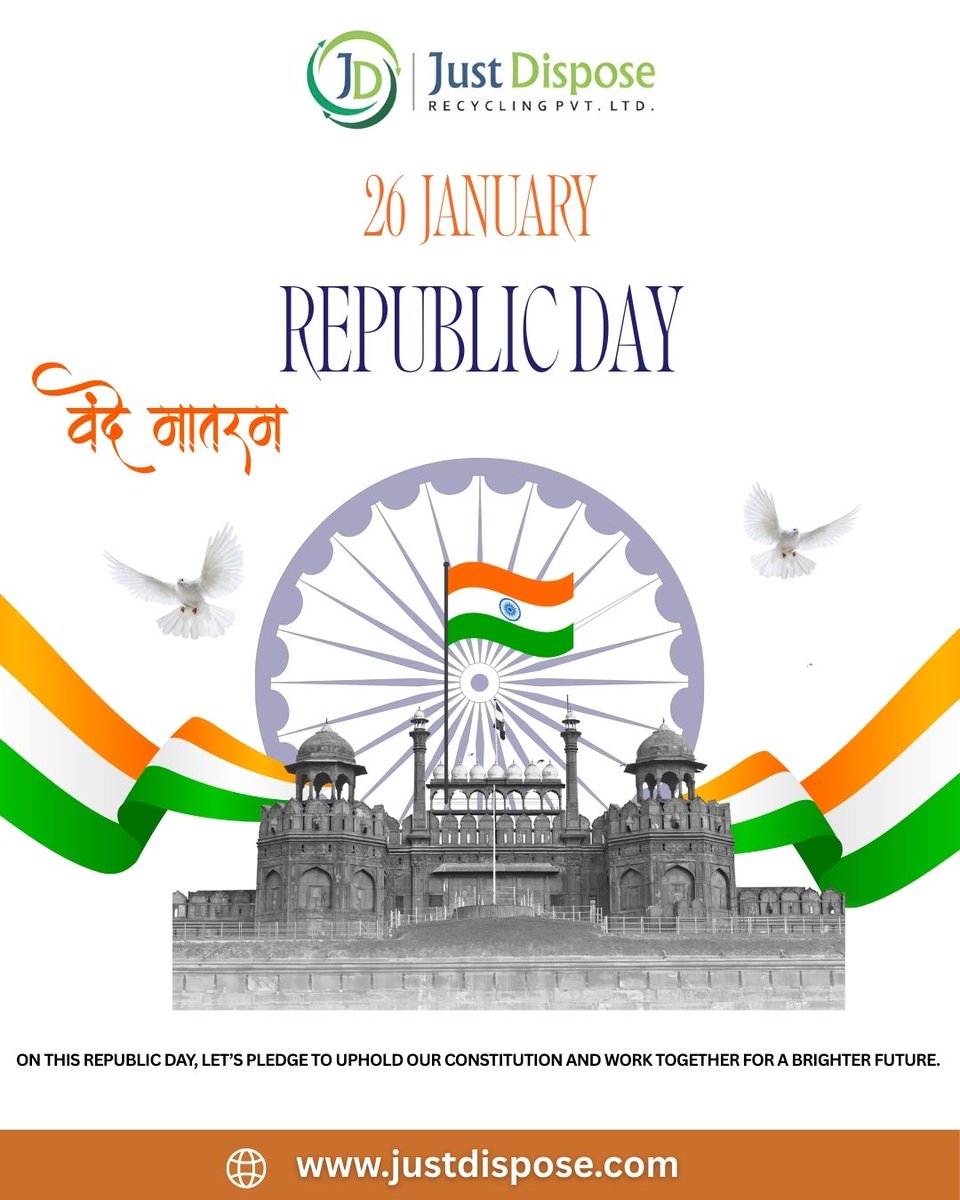 Justdispose's tweet photo. A responsible nation is built on responsible choices.
This Republic Day, let’s protect our resources and our future.
Happy Republic Day!

#republicday #26thjan #justdispose #recycling #ewaste #preowned #ewasterecycling https://t.co/wUGt0pDrHO
