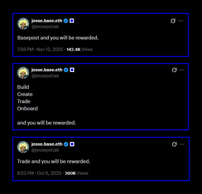 fabriziodegeno's tweet photo. BASE isnt “hinting” anymore
theyre basically saying it.

the narrative flipped fast:

“no token” → “we’re thinking how to do it properly”

and if @base  drops a token, this could be one of the biggest airdrops ever.

they’re even telling us how to qualify:

“Build. Create. Trade. Onboard. and you will be rewarded.”

heres the problem:

there are millions of wallets on Base, and most of them look identical.
on-chain metrics matter, but…

hundreds or thousands of empty txs, daily “gm” contract deploys, dust spread across protocols…

how do you find real users in all that noise?
you don’t

that’s why @jessepollak keeps repeating the same mantra:

Build Create Trade Onboard.
that’s the key

so instead of useless tx spam, do things that look like real usage:

Trade tokens from projects tied to Coinbase investments + current narratives

Keep liquidity in top protocols across the Base ecosystem

Create and trade on Zora, Base app, Farcaster
Post on X (Base posting) and connect it all together

[ zora. co/invite/fabz0x
base. app/invite/friends/X2MC30XC
farcaster. xyz/~/code/4H5NSL ]

Build: vibe coding helps a lot here.
ship simple apps for Base app and write about what you’re building.

trade and write about it too.

explore and share what you find.

top creators + builders actually engage with this kind of content.

and if you still want a “classic metrics” wallet check, Layerhub added a Base checker:
layerhub. xyz/search