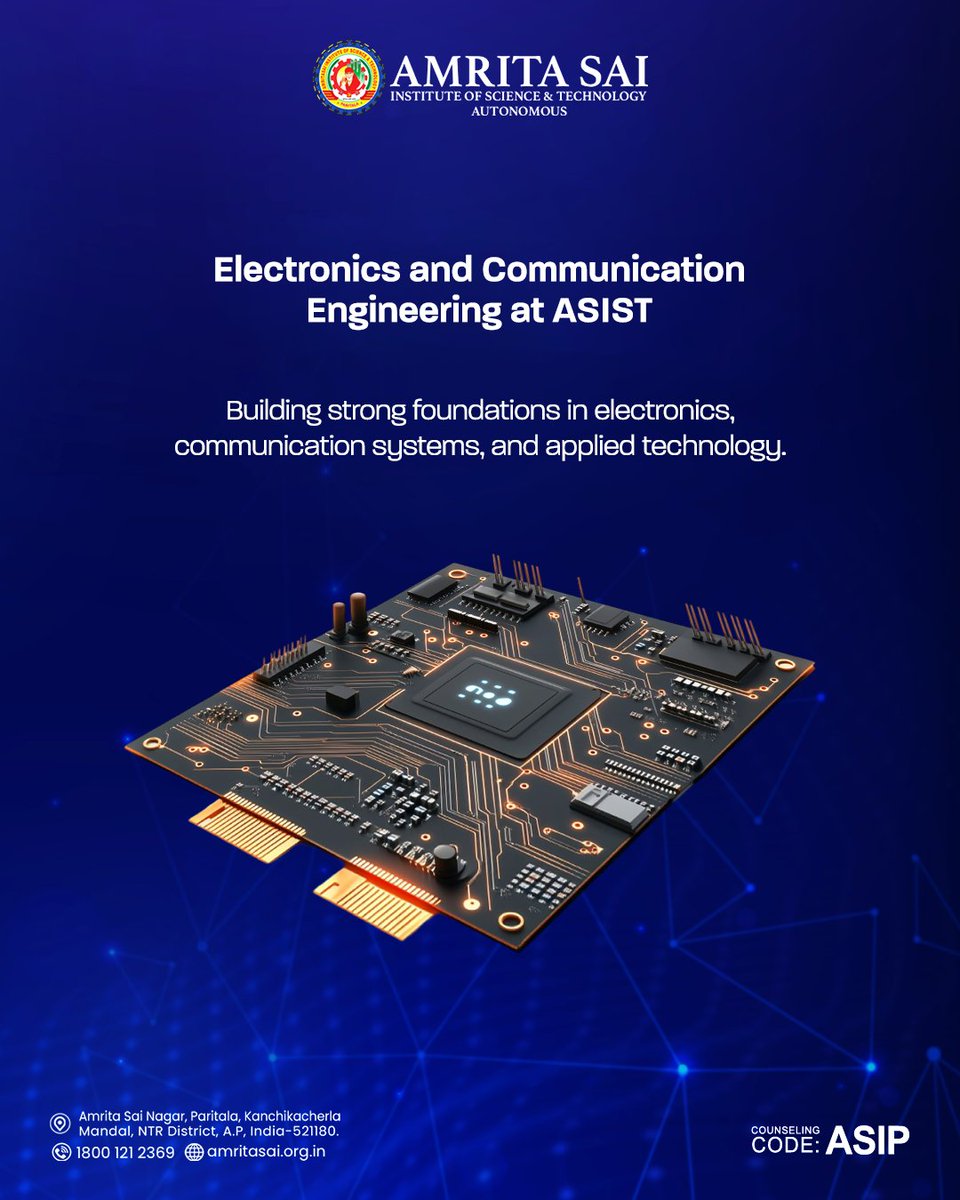 AMRITASAI_'s tweet photo. The Electronics and Communication Engineering Department at ASIST focuses on developing knowledge and practical skills in electronics, communication systems, and modern technologies.
#ASISTAcademics #ECEDepartment #ElectronicsEngineering #CommunicationEngineering # https://t.co/hOY3AzPWSo