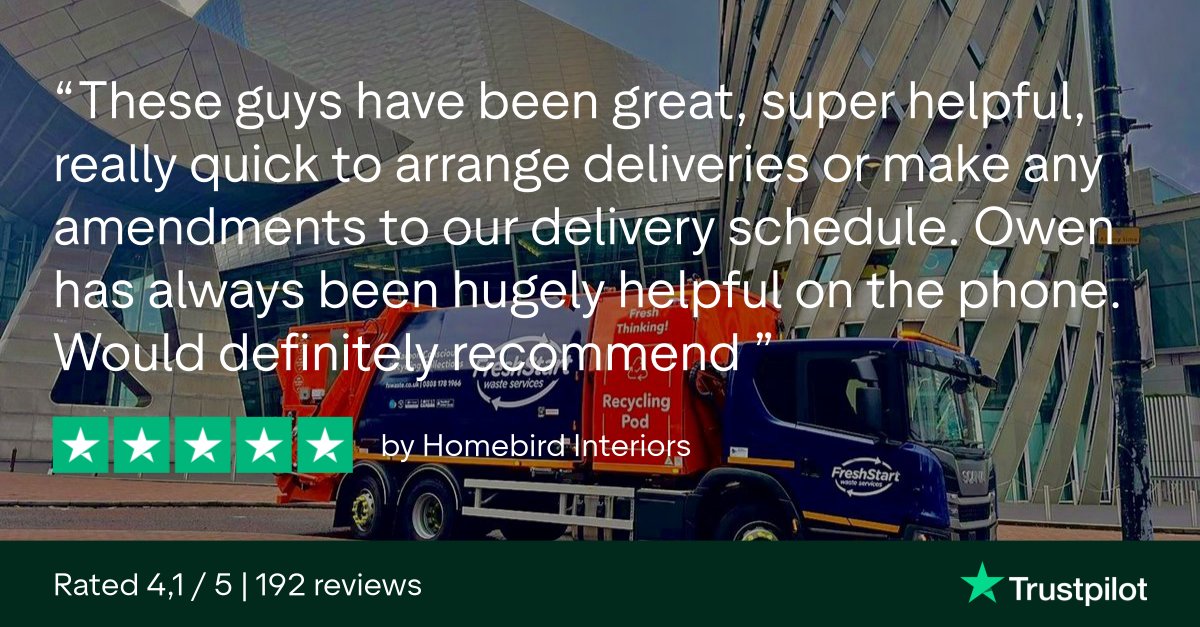 FreshStartWaste's tweet photo. Thanks to Homebird Interiors for your feedback about Owen.

#FridayFeedback https://t.co/El7xGKdAEh