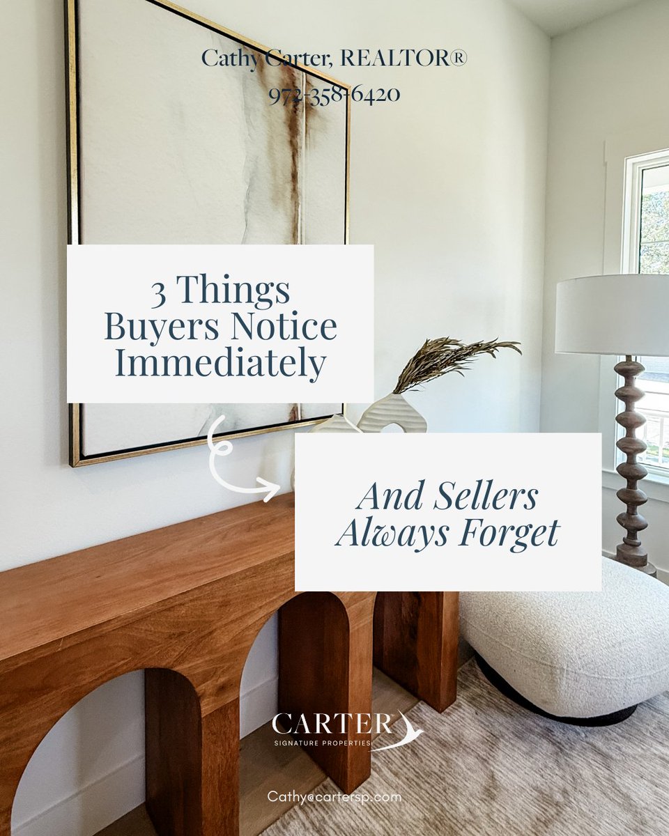 CarterSignature's tweet image. Selling your home? It’s not just about price or square footage 👀
Buyers decide how they feel within seconds.

Here’s what stands out most:

🏡 Clutter &amp;amp; personal items — buyers need to picture their life there
🏡 Lighting &amp;amp; ambiance — bright, warm spaces feel bigger and more…