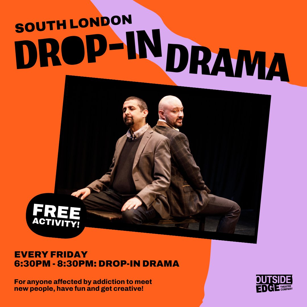 OutsideTheatre's tweet image. Start your weekend with creativity! Join us tonight for South London Drop-In Drama from 6:30-8:30pm.

Free and open to anyone affected by addiction—no experience necessary!

New to Outside Edge? Tap the link in our bio to sign up.

#AddictionSupport #DramaClass #CreativeHealing