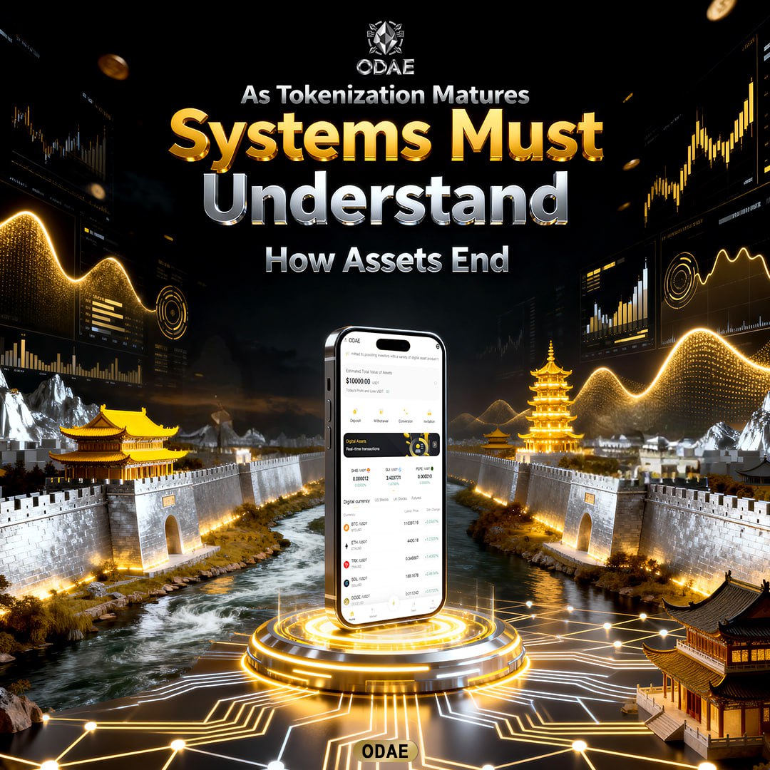 odaeofficail's tweet photo. ODAE System Insight | As Tokenization Matures, Systems Must Understand How Assets End

As stock tokenization and real-world assets enter long-term operation, the industry is confronting a previously overlooked question:when assets mature, exit, or fail, does the system provide clear and executable resolution paths?At the infrastructure stage, reliability is defined less by how assets enter a system and more by how the system carries them through their full lifecycle.

ODAE System Strengths:
Full lifecycle design covering issuance, circulation, maturity, and exit
Predefined failure handling mechanisms for liquidation and termination scenarios
Rule-first execution framework ensuring predictability under stress
Responsibility embedded architecture defining exit logic at the system level

As tokenization moves into long-term operation,
the ability to manage how assets conclude becomes a defining feature of mature infrastructure.
ODAE is building systems designed to carry tokenized assets across their entire lifecycle.

#ODAE #ODAEexchange #Tokenization #StockTokenization #RWA
#AssetLifecycle #SystemResponsibility #FailureScenarios
#FinancialInfrastructure #InstitutionalGrade
#OnChainAssets #RiskControl #LongTermOperation
#ComplianceByDesign #DigitalFinance