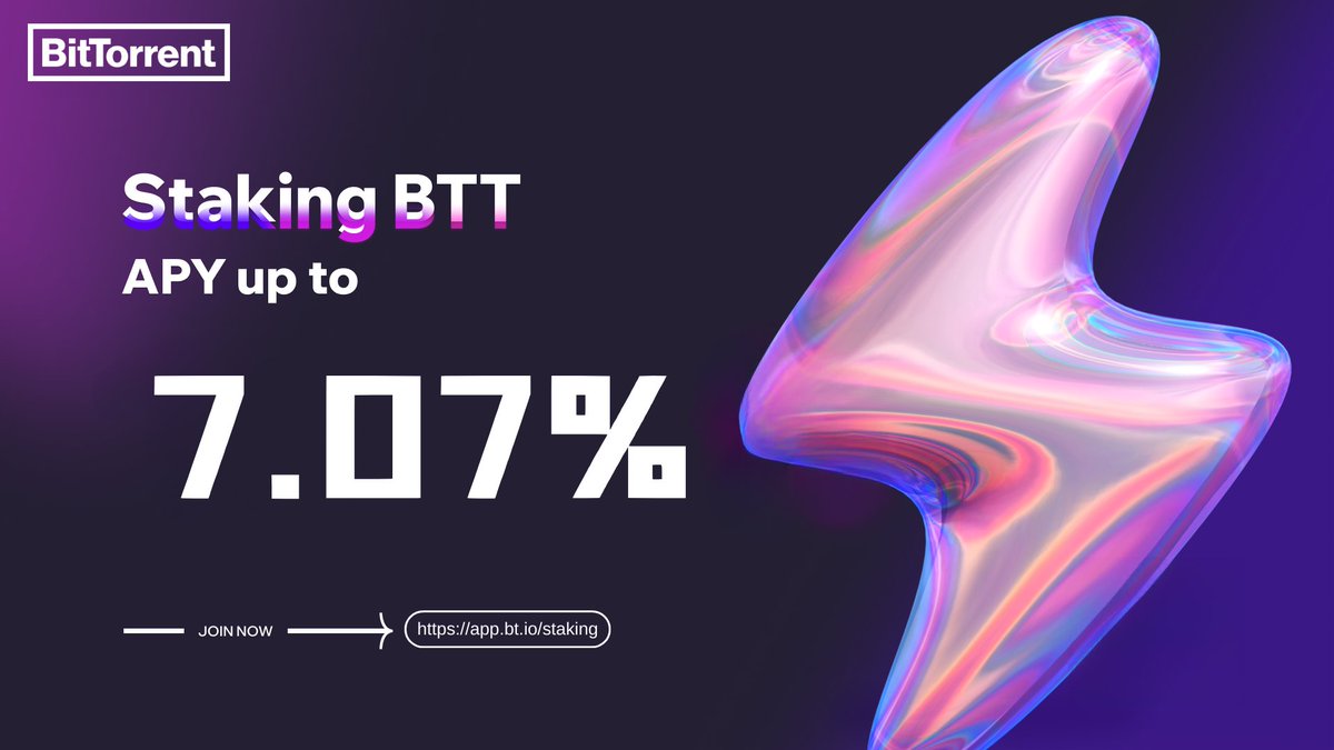 BitTorrent's tweet image. 🔥 $BTT staking offers APY up to 7.07%.         

👉 Staking on #BTTC: app.bt.io/staking