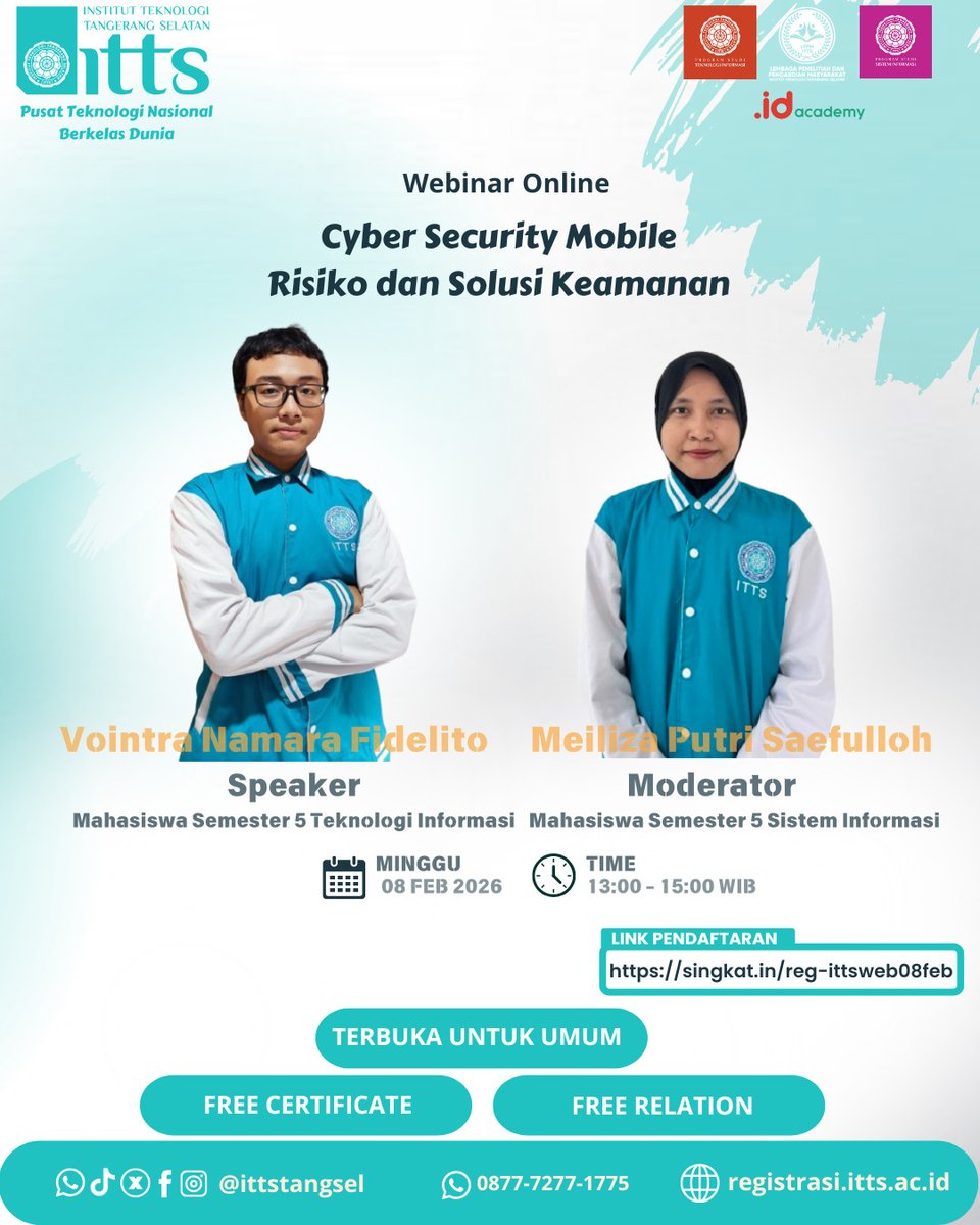 Cyber Security Mobile: Risiko dan Solusi Keamanan
🗓 Minggu, 08 Februari 2026
⏰ 13.00 – 15.00 WIB
📍 Online (Webinar)
📷 Daftar sekarang:
📷 singkat.in/reg-ittsweb08f…
<a href="/onnowpurbo/">Onno W. Purbo</a>