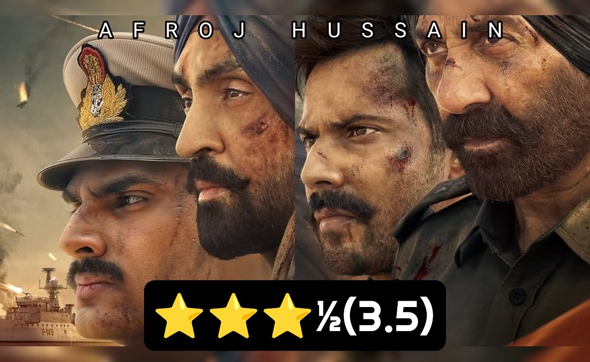 TheAfroj's tweet photo. #Border2 is regarded as a mighty, well-executed war drama that eschews sentimentality and sentimentality to achieve a balance of action, emotion, and patriotism, making it a significant and beloved film. (3.5/5)

#Border2Review #SunnyDeol #VarunDhawan #AhanShetty https://t.co/u0wwMfUwRU