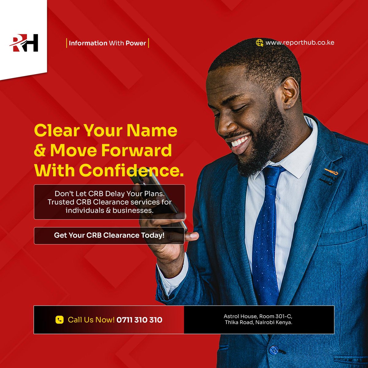 Reporthubltd's tweet photo. Clear your name. Move forward with confidence. 💼
Don’t let CRB delays slow your plans. Get trusted CRB clearance today.

📞 0711 310 310 | 🌐 https://t.co/Elrt8oKlFC
#CRBClearance #ClearYourName #FinancialFreedom #KenyaBusiness https://t.co/0oHtpZOsr3
