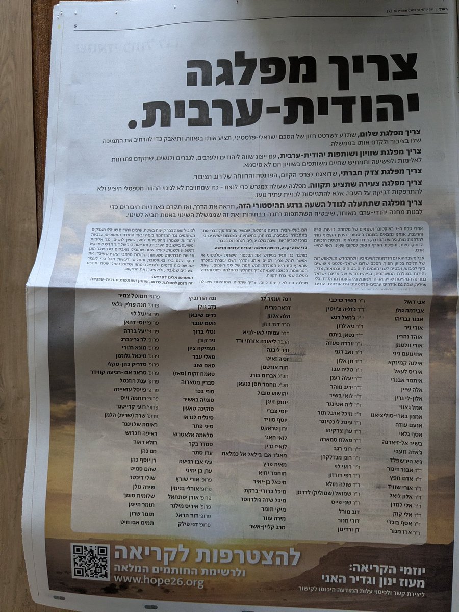 הקריאה להקמת מפלגה יהודית ערבית למען שלום צודק ישראלי פלסטיני, שוויון וצדק חברתי היא התשובה לממשלת הגזענות וההפקרה