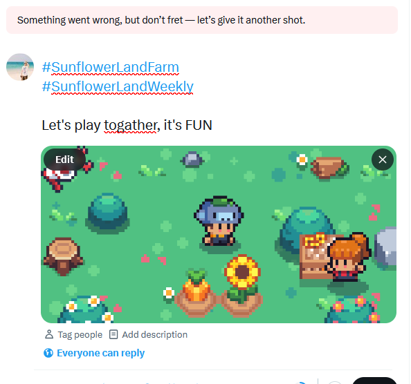 RendyZou's tweet photo. @0xSunflowerLand why i can't post this weekly tweet? it's my account or what? https://t.co/JDb5TTR8Ea