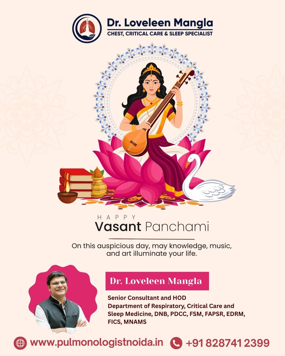 NoidaPulmo's tweet image. 🌼📚 Happy Vasant Panchami! 📚🌼

#HappyVasantPanchami #SaraswatiPuja #SeasonOfSpring #KnowledgeAndHealth #DrLoveleenMangla #SynergyChestClinic #FestivalWishes