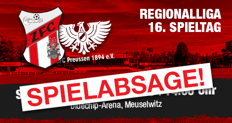 ZFC's tweet image. Der NOFV hat das Regionalligaspiel ZFC Meuselwitz gegen den BFC Preussen, das am Samstag, den 24.01.2026, stattfinden sollte, aufgrund der witterungsbedingten Unbespielbarkeit des Platzes abgesagt. Wir bitten um Beachtung. 
Ein neuer Termin wird rechtzeitig bekannt gegeben.