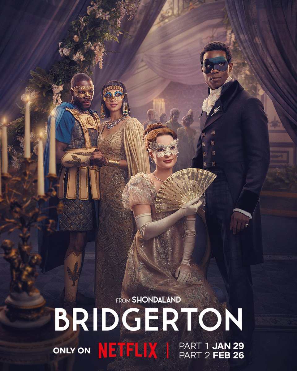 NetflixUK's tweet image. What will this new season unmask? 🎭

BRIDGERTON S4 Part 1 premieres 29 January.