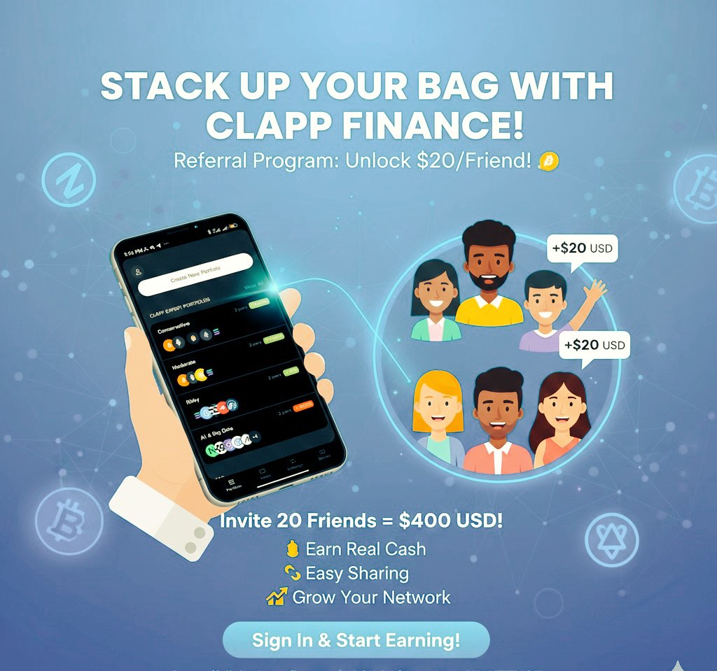 Mmenyene_C's tweet photo. If you just need something you can do as a side hustle to earn some cool stables, @ClappFinance referral program should be one your options

The reward still stands at $20 per referral, juicy as usual, isn't it?😊

Let's do a simple maths, imagine if you can invite up to 20 people to sign up using your referral link, that's $400 we're talking about.

Why not jump in and make good use of this opportunity. 

Sign in here: https://t.co/TkMbww9JB8

Once you sign in, navigate to the referral button and copy your unique referral link and start sharing it to your friends. 

I'll be glad to see you stacking up your bag as well