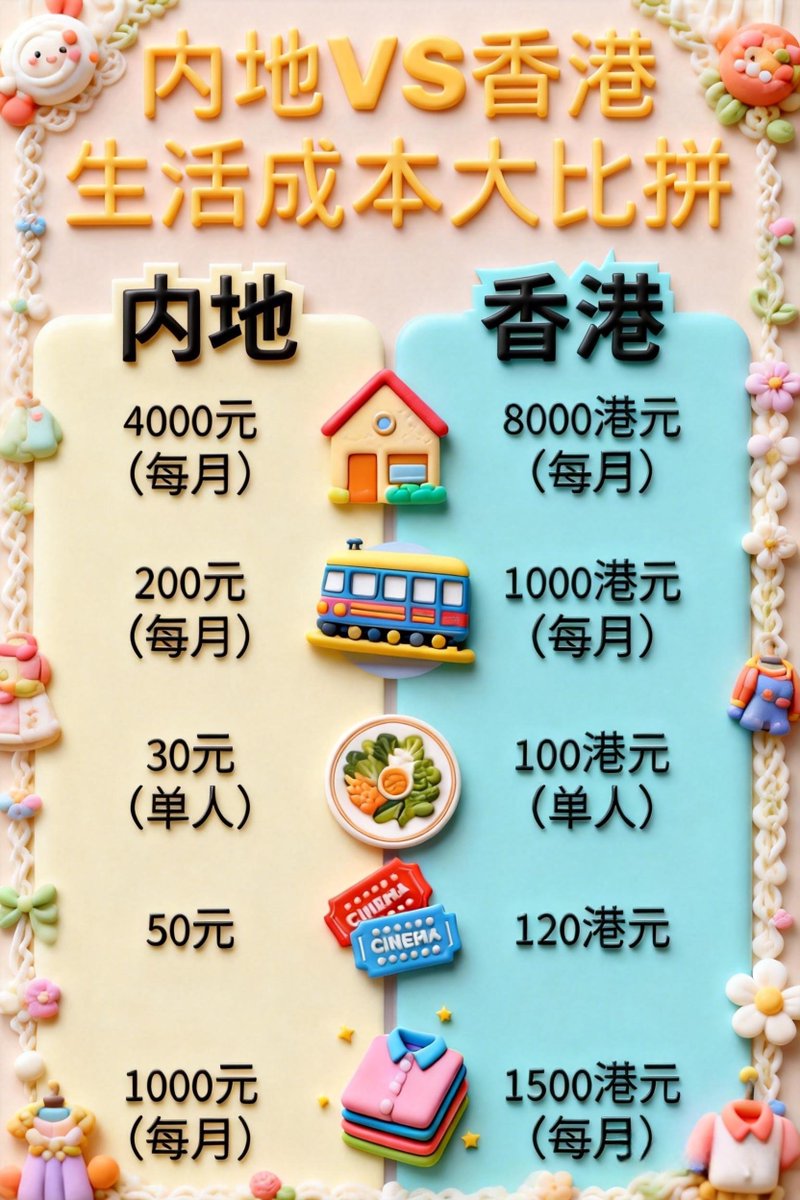 GloriaSuperLife's tweet photo. 3W！香港月薪亚洲第二！但生活成本真的顶得住吗？

姐妹们看过来！最新全球城市月薪排名出炉。️
香港稳坐亚洲第2名，平均月薪高达 HK$29,445！
仅次于新加坡，比首尔、东京都要高

但！先别急着羡慕

看看香港的生活成本，真的吓到我了……

👔衣：每月约 HK$1,500（内地约 ��1,000）
🍜食：一顿不错的饭 HK$100（内地 ¥30）
🏠住：月租约 HK$8,000（内地一线 约¥4,000）
🚇行：地铁单程约HK$10，月交通约 HK$1,000（内地地铁单程约¥2）
🎬娱乐：电影票约HK$120（内地约 ¥50）
想存钱？看来还是要精打细算

如果是你，会选择：
➡️ 高薪高消费的香港拼搏？
➡️ 还是压力较小的内地城市慢慢积累？
留言区等你分享看法🤔